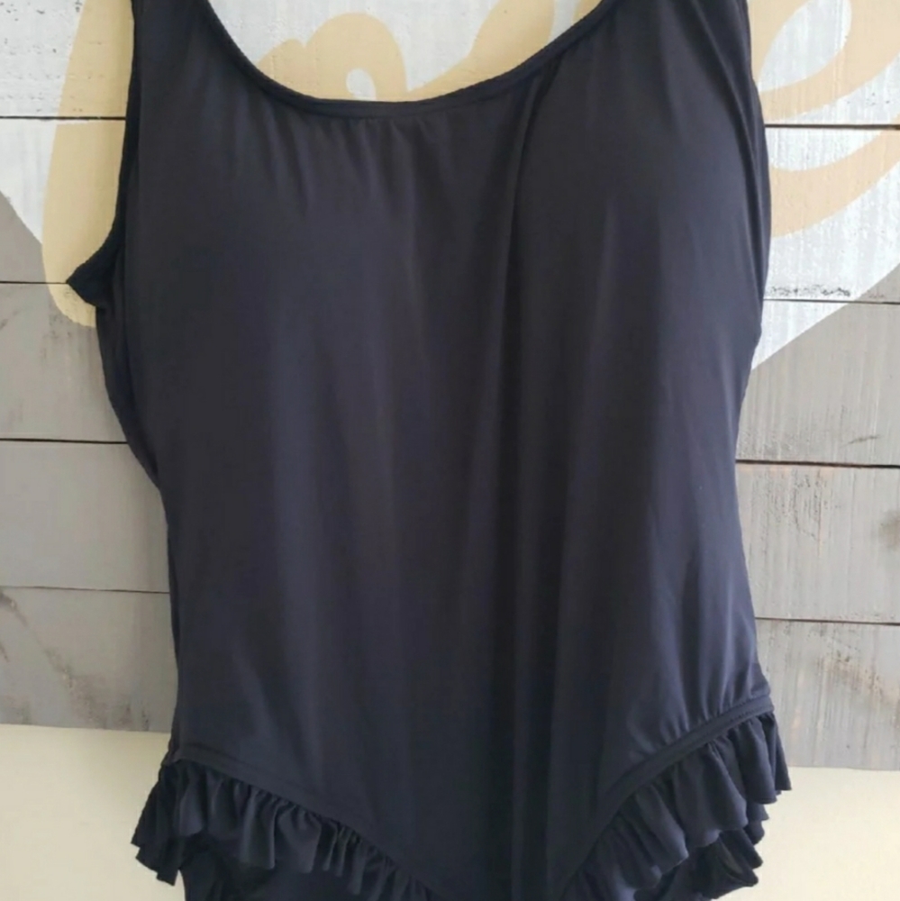 Michael Kors Ruffle Leg Black swimsuit NWT 12